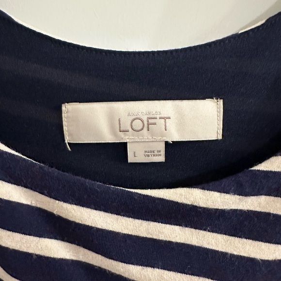 LOFT Navy and White Asymmetrical Striped Dress - Picture 2 of 3